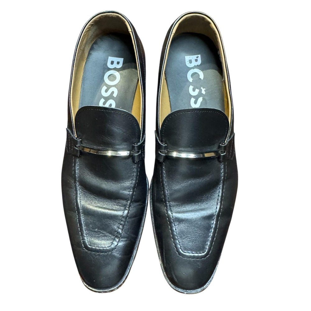 Hugo Boss Shoes Mens Size‎ 8.5 Black Leather Slip On Dress Metal Bit BOSS